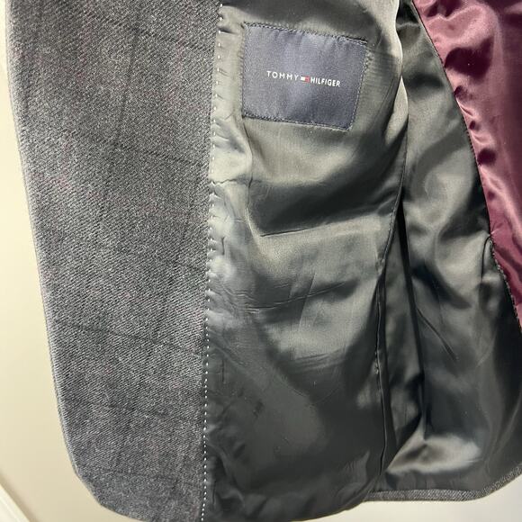 Tommy Hilfiger Dark Gray Plaid Worsted Wool Blazer Sport Coat Jacket 42L - Picture 9 of 12
